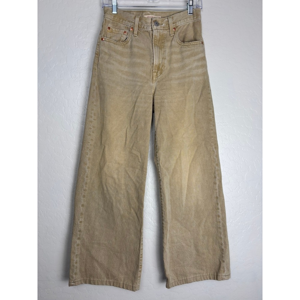 Levis Premium Ribcage Wide Leg Jeans Tan Khaki High Rise Denim W25 L32 2874